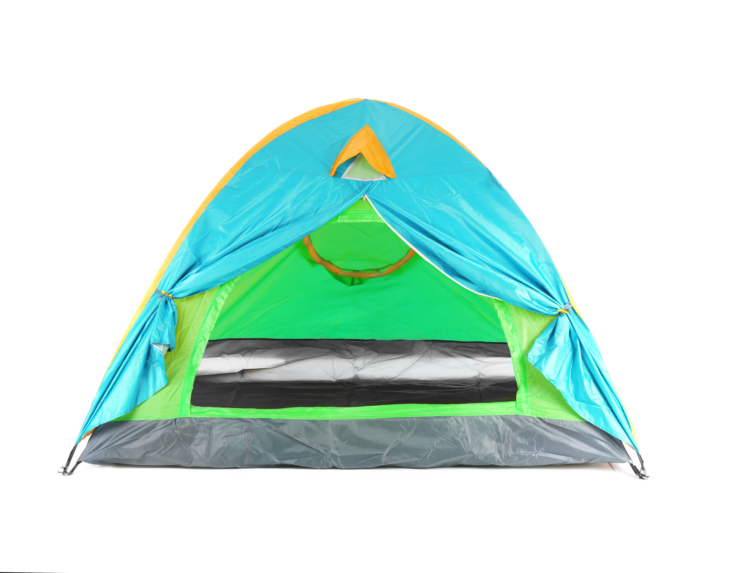 Colorful camping tent on white background